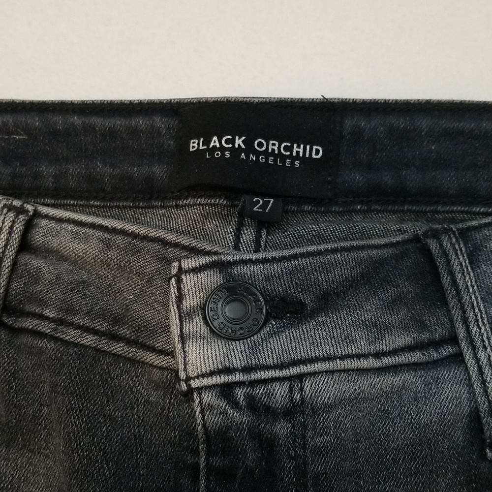 Black Orchid Grey w/ Black Seam Stripe Jude Super Skinny Jeans - Size 27 - Picture 6 of 8
